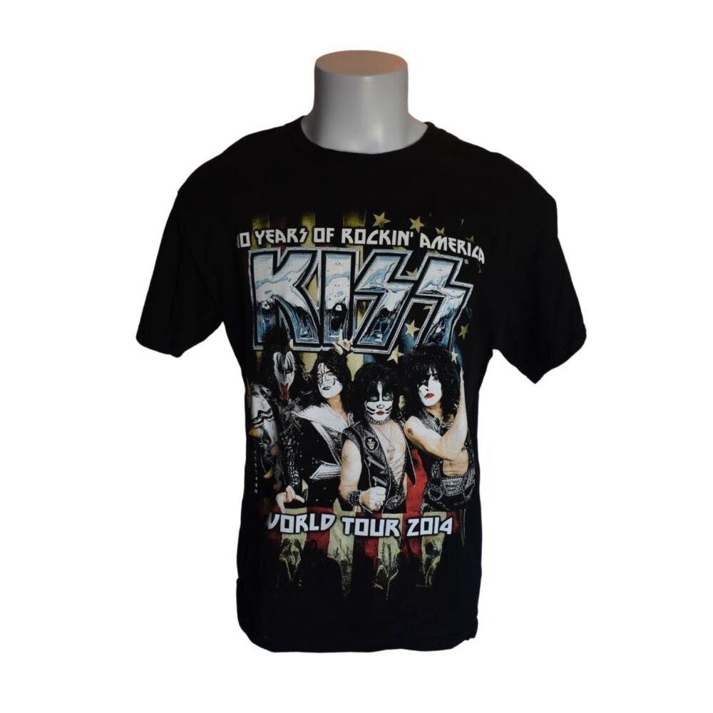 KISS 40 Years Tour Tee Shirt Short Sleeve Black Rock Music Tour Band Tee Large